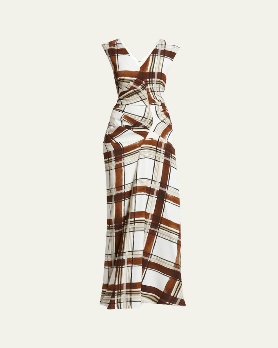 Daring Plaid Asymmetric Maxi Dress