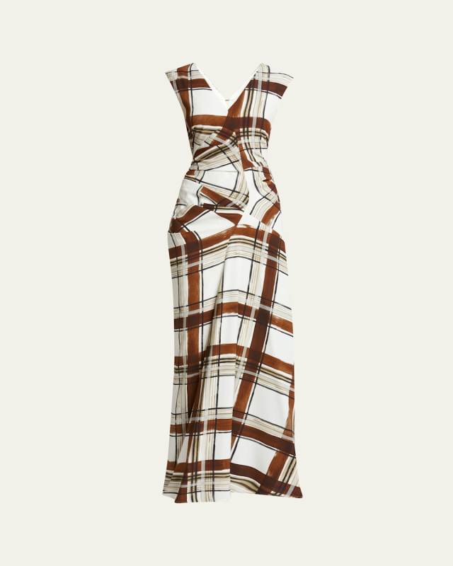 Daring Plaid Asymmetric Maxi Dress