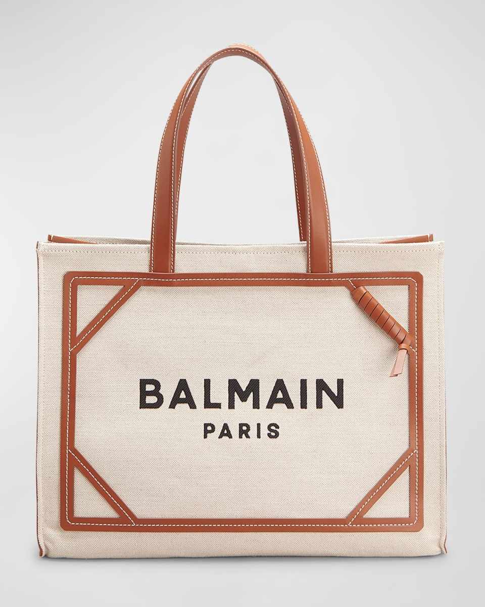 B Army Medium Shopper Tote Bag in Canvas with Leather Handles