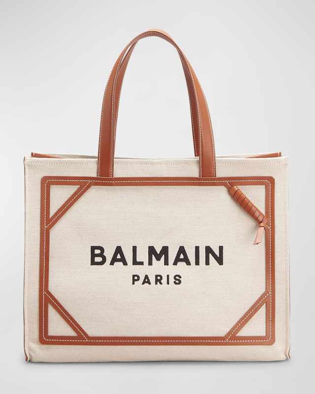 B Army Medium Shopper Tote Bag in Canvas with Leather Handles