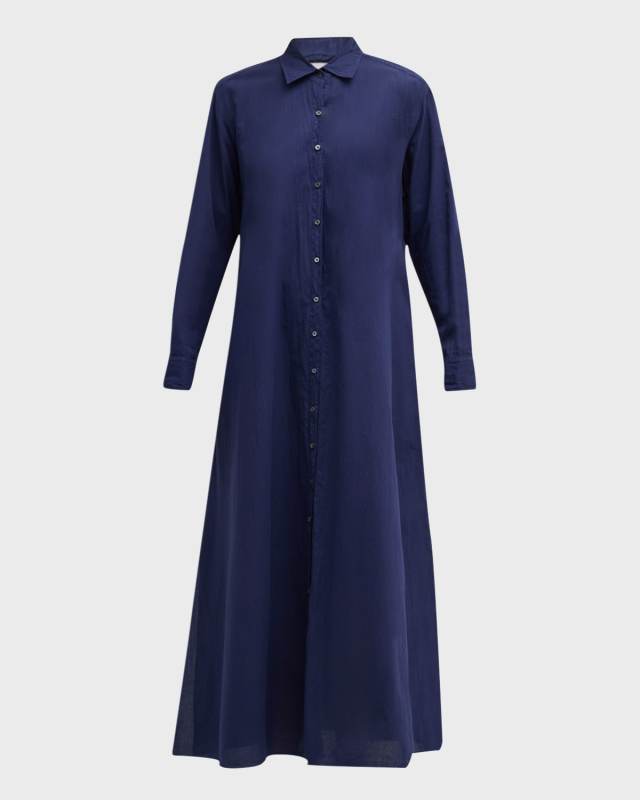 Boden Side-Slit Trapeze Cotton Maxi Shirtdress