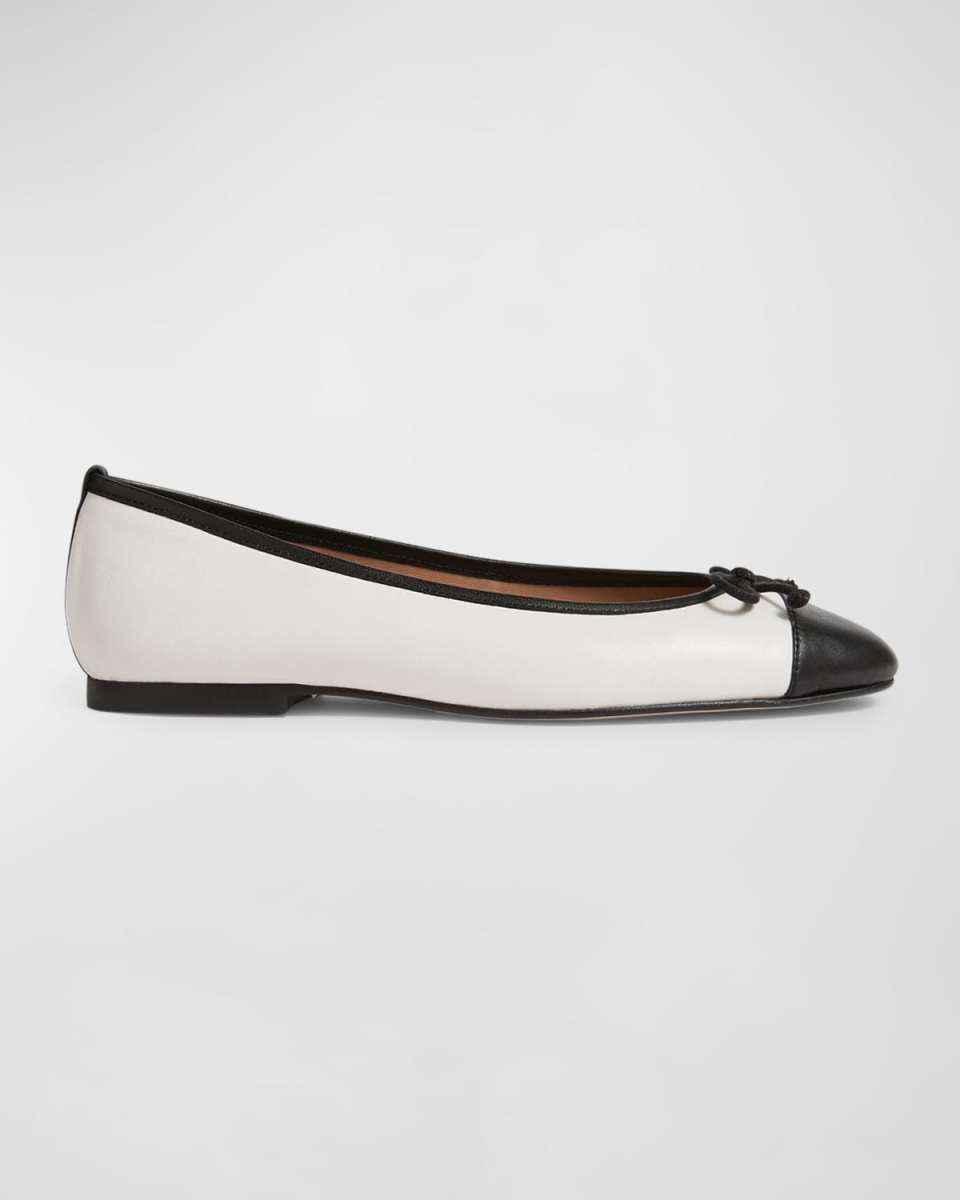 Kara Bicolor Bow Cap-Toe Ballerina Flats