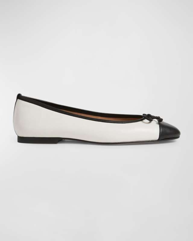 Kara Bicolor Bow Cap-Toe Ballerina Flats