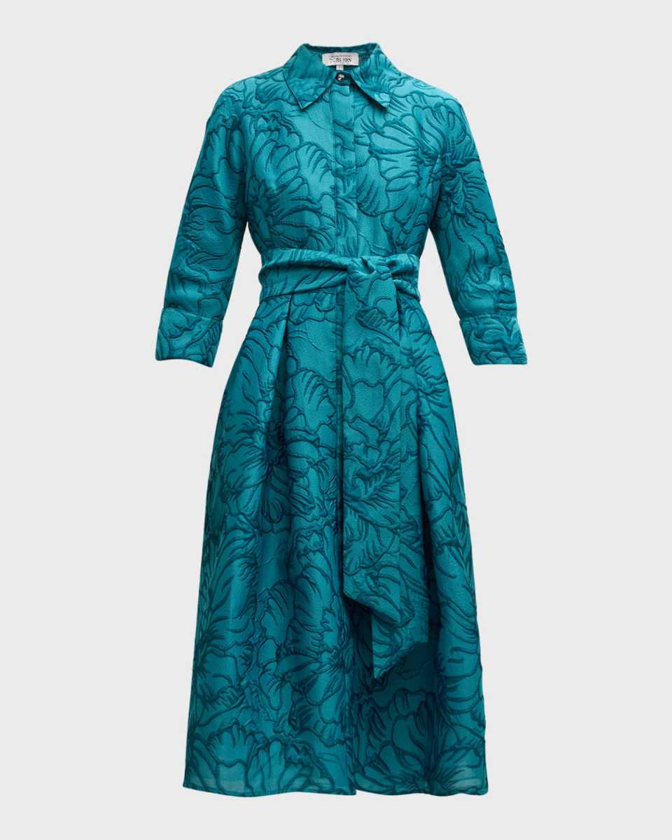 Metallic Floral Jacquard Midi Shirtdress