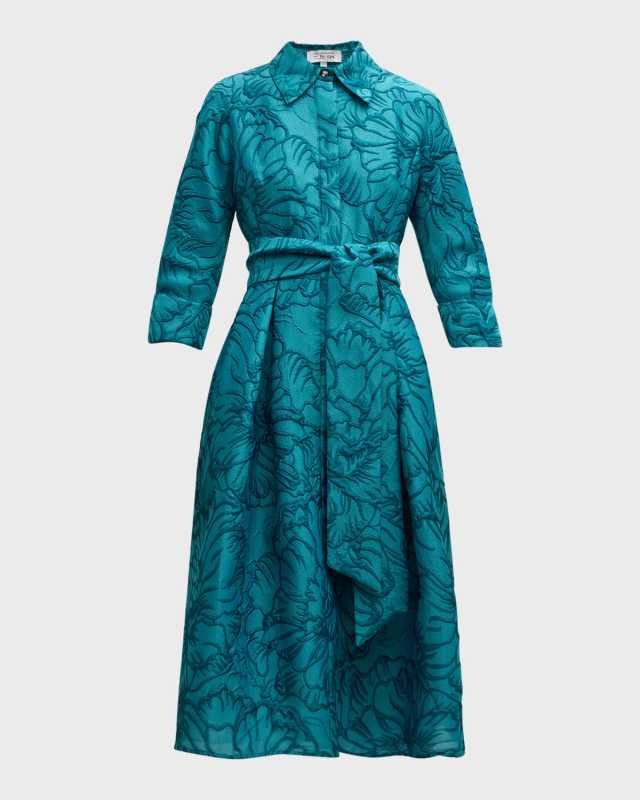 Metallic Floral Jacquard Midi Shirtdress