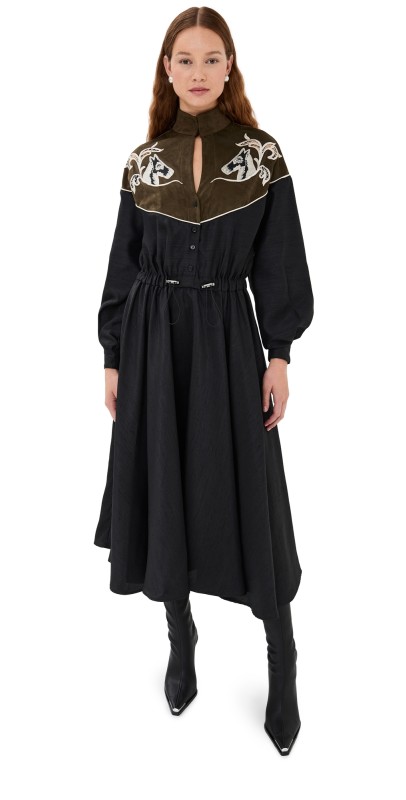 Stella Jean Embroidered Shoulder Dress Black