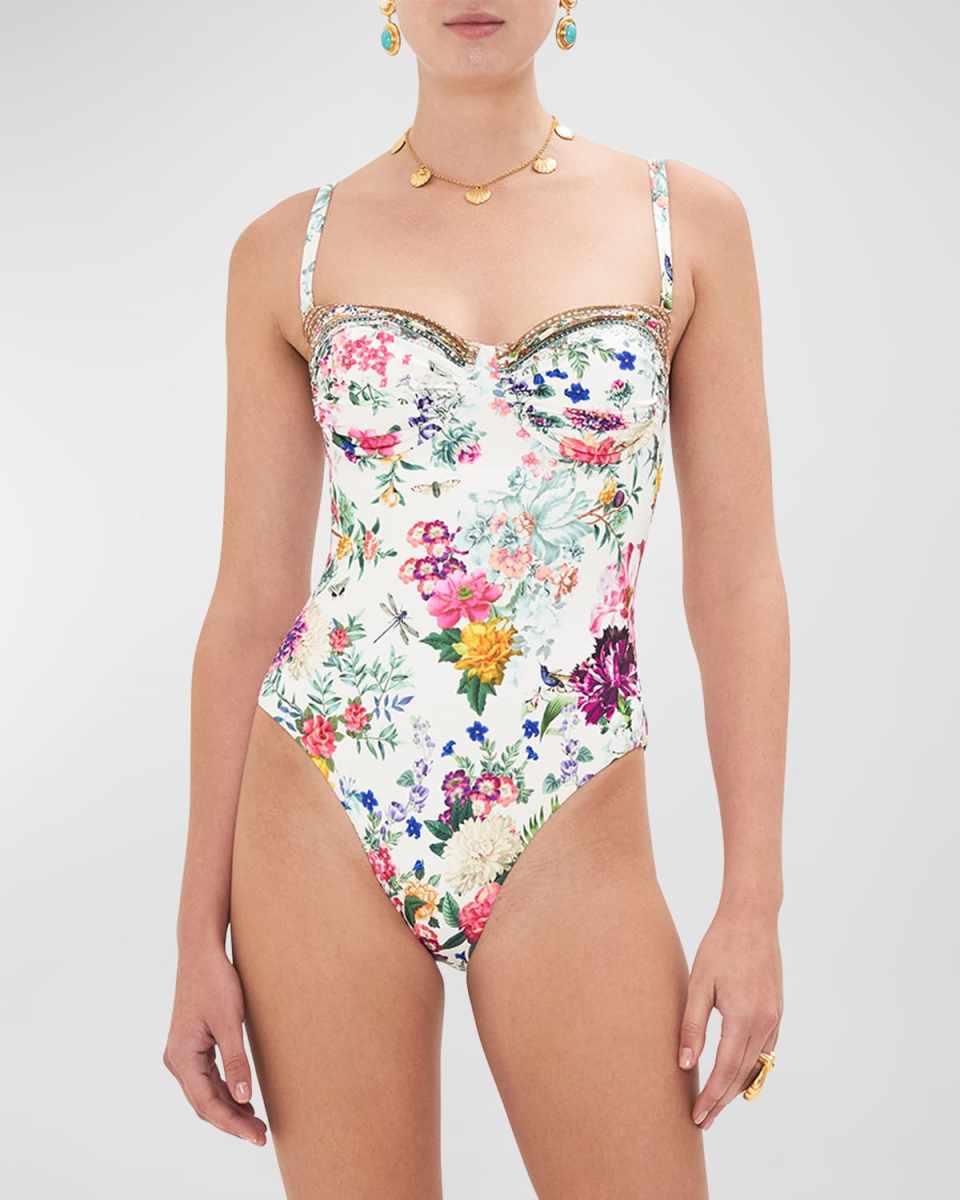 Plumes and Parterres Ruched Cup Underwire One-Piece Swimsuit