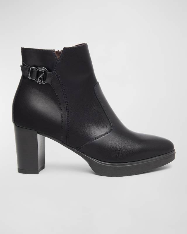Leather Buckle Ankle Booties