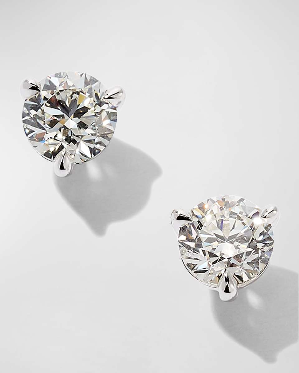 White Gold 2 Round Diamond Champagne Stud Earrings, 1.0tcw