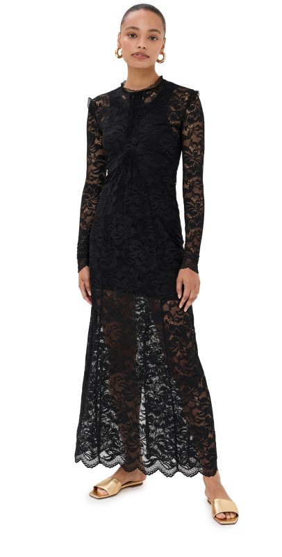 rabanne Long Dress in Lace Black
