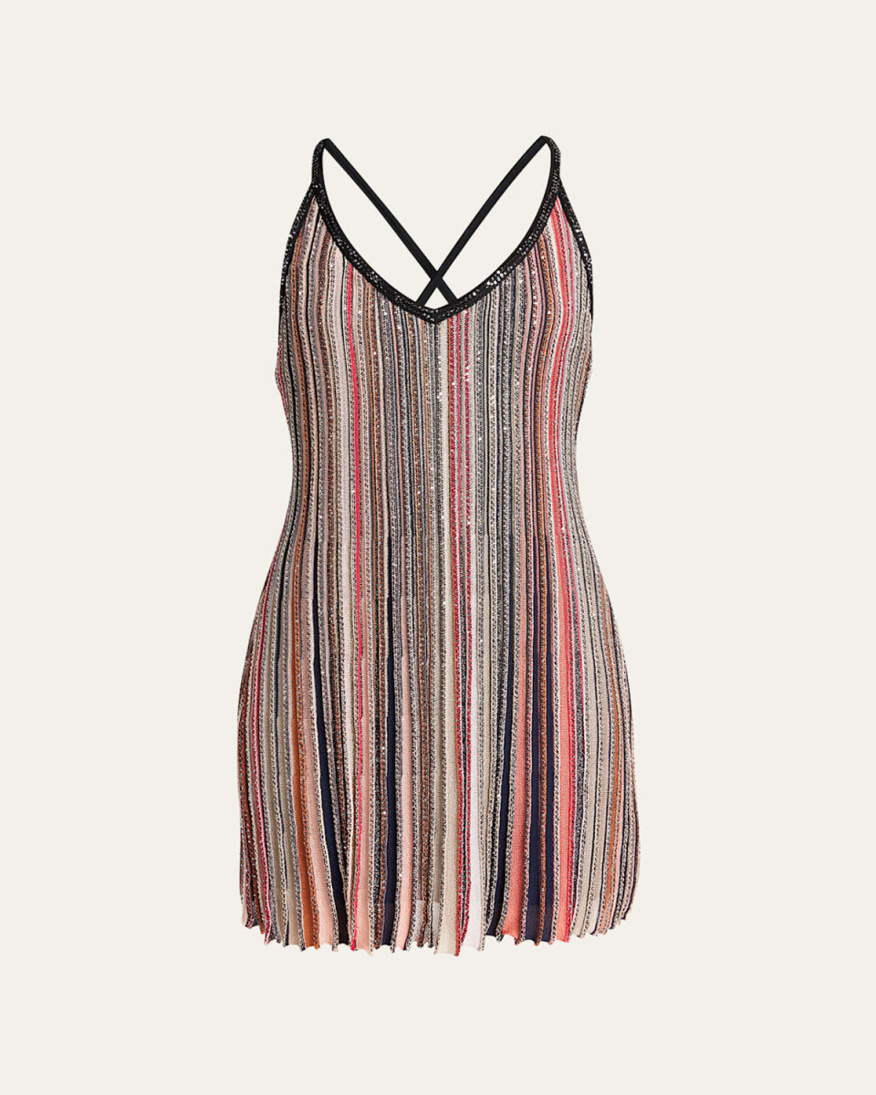 Multicolor Partialized Knit Mini Dress with Sequins