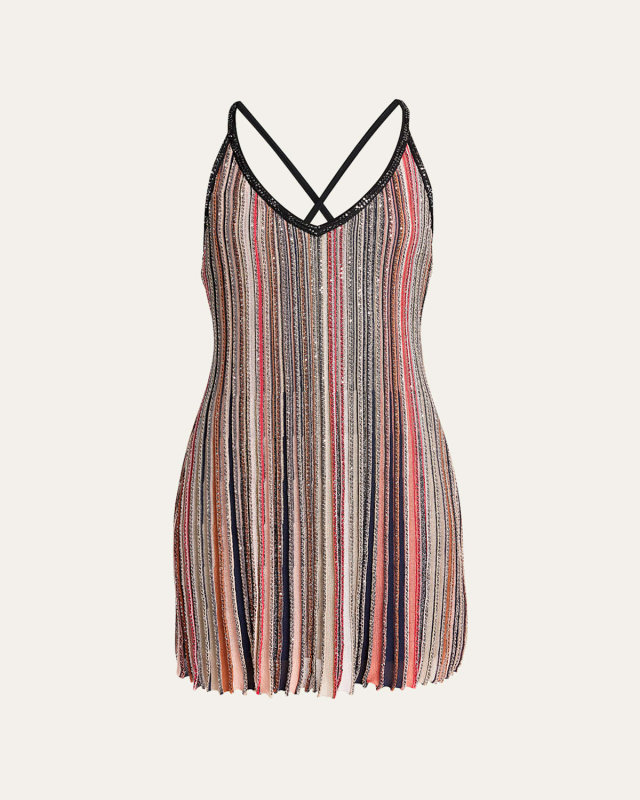 Multicolor Partialized Knit Mini Dress with Sequins