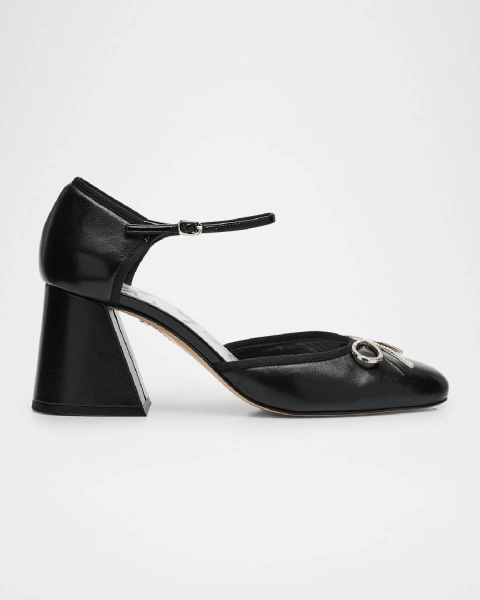 Pirouette Leather Bow Ankle-Strap Pumps