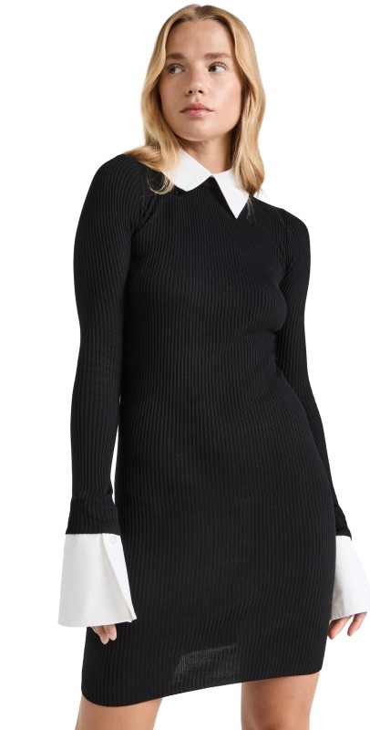 CAROLINE CONSTAS Agnes Knit Dress Black White Combo