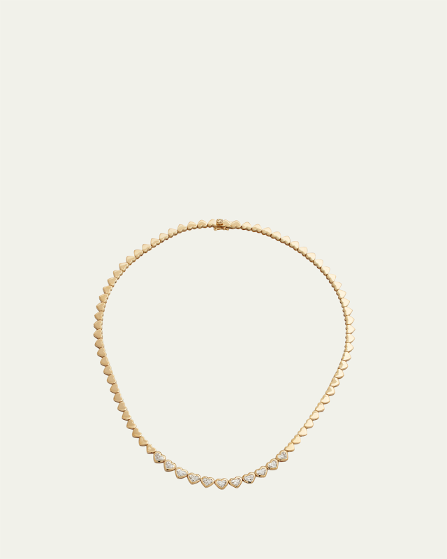 14k Yellow Gold Heart Diamond Eternity Necklace