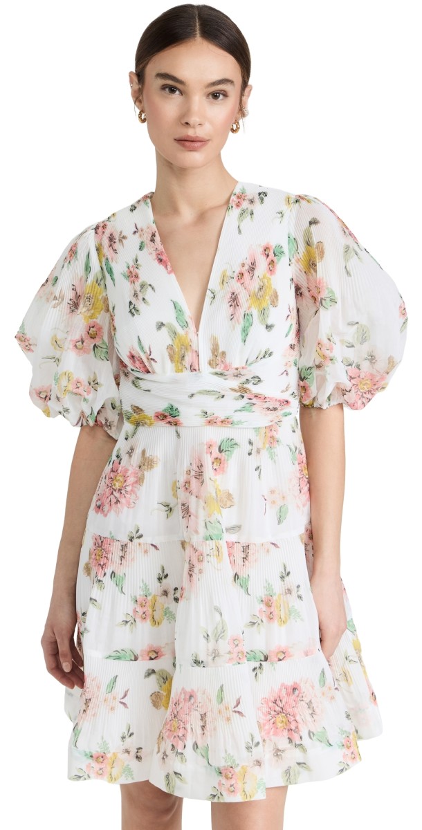 Zimmermann Pleated Mini Dress Coral Floral