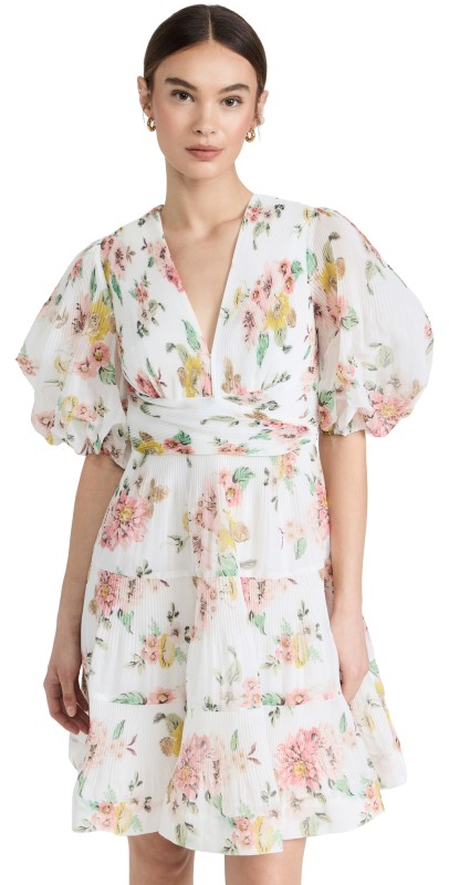 Zimmermann Pleated Mini Dress Coral Floral