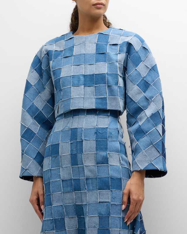 Upcycled Woven Denim Crop Top