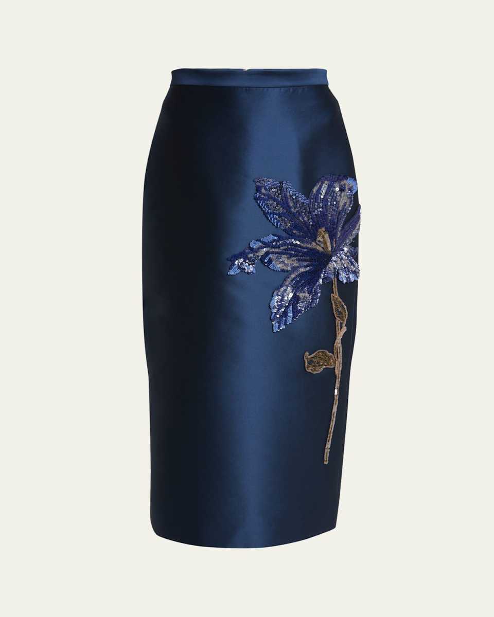 Floral Silk Midi Pencil Skirt