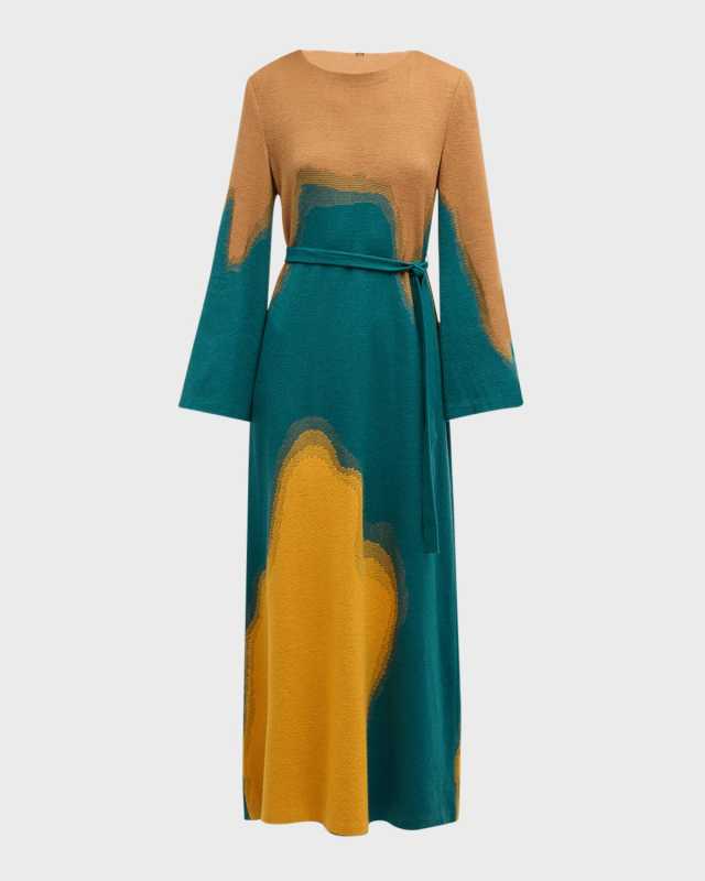 Abstract Jacquard Knit Maxi Dress
