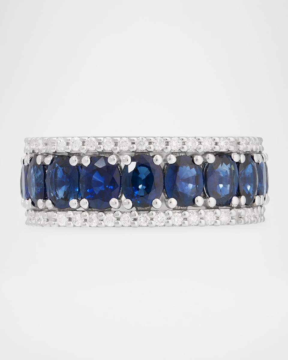 Procida 18K White Gold Blue Sapphire and Diamond Ring