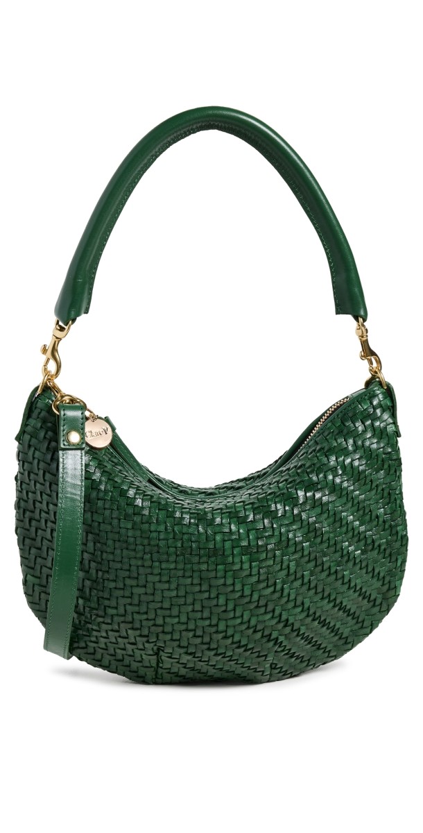 Clare V. Petit Moyen Messenger Bag Evergreen Woven Zig Zag