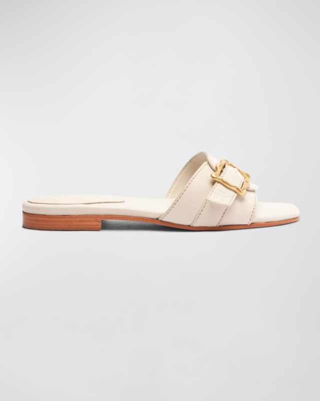 Wavy Leather Buckle Slide Sandals