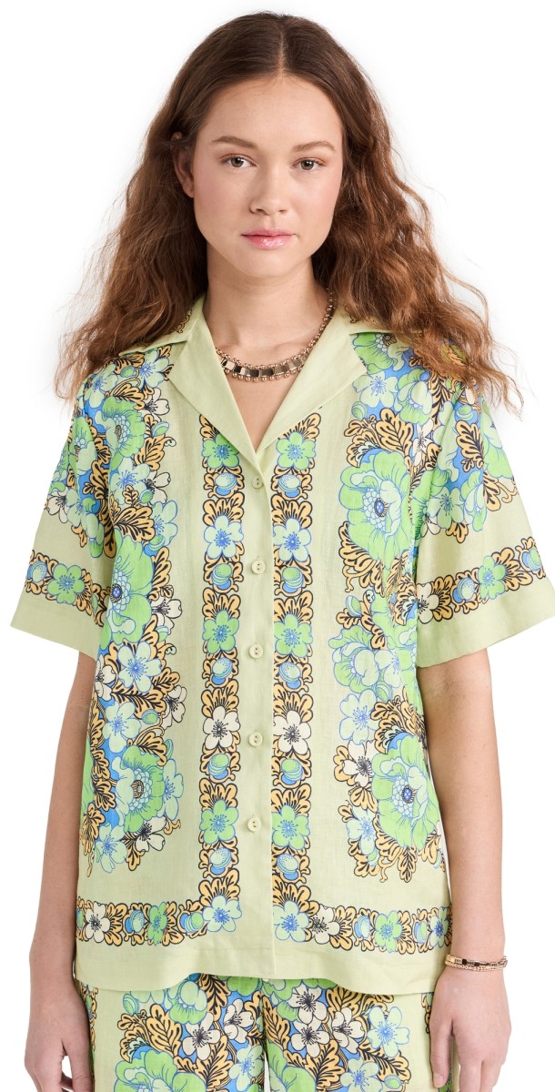 Alemais Velma Oversized Linen Shirt Seafoam
