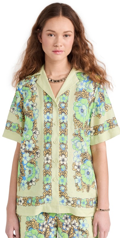 Alemais Velma Oversized Linen Shirt Seafoam