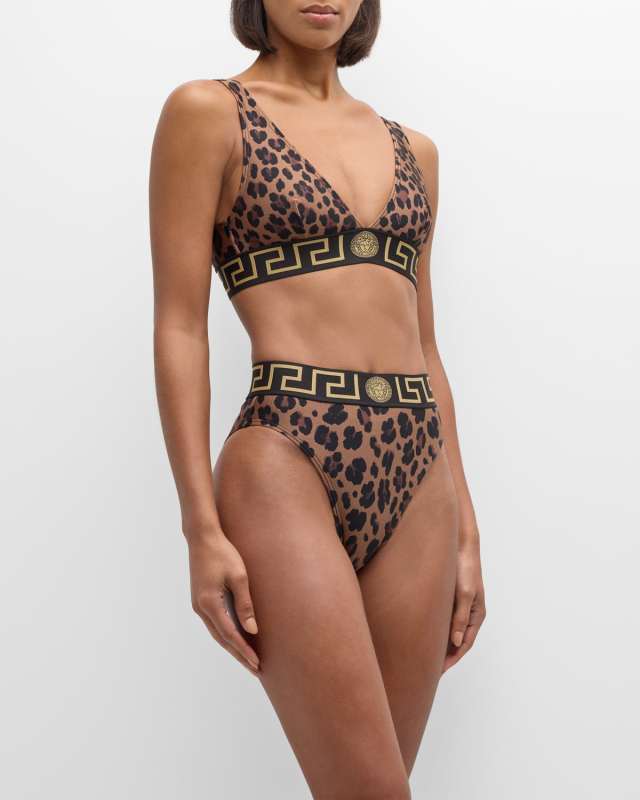 Leopard Greca Border Bikini Top