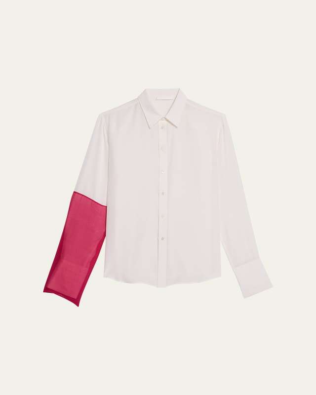 Combo Button-Front Silk Shirt