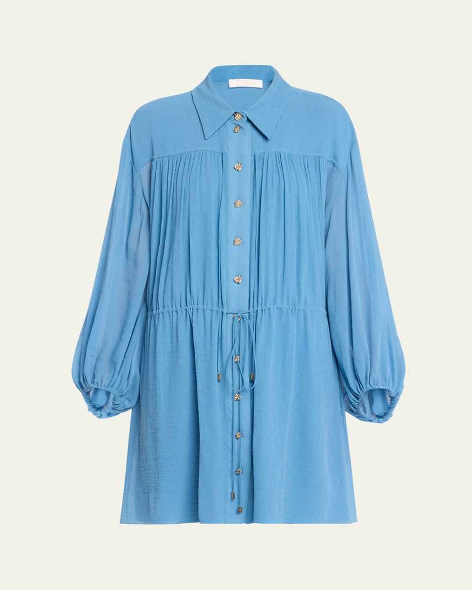 x High Summer Silk Button-Front Mini Dress with Tie Waist
