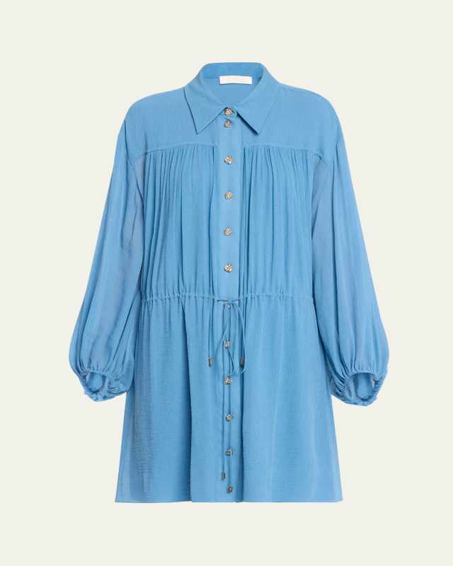 x High Summer Silk Button-Front Mini Dress with Tie Waist