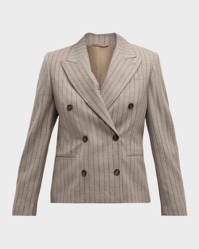 Pinstripe Wool Double-Breasted Jacket