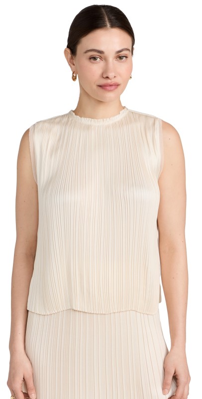 Vince Pleated Satin Crew Neck Shell Top Bell