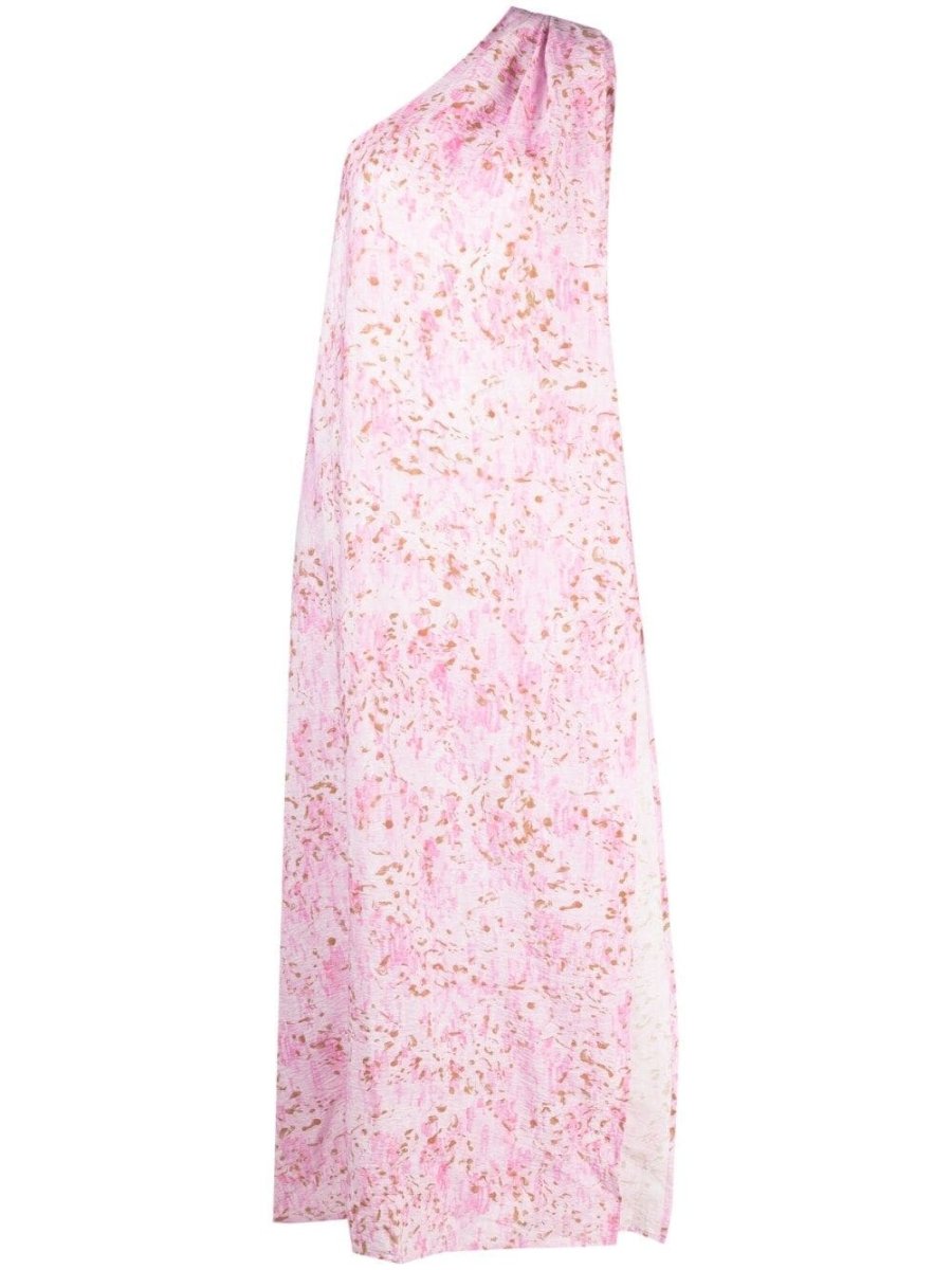 one-shoulder draped dress