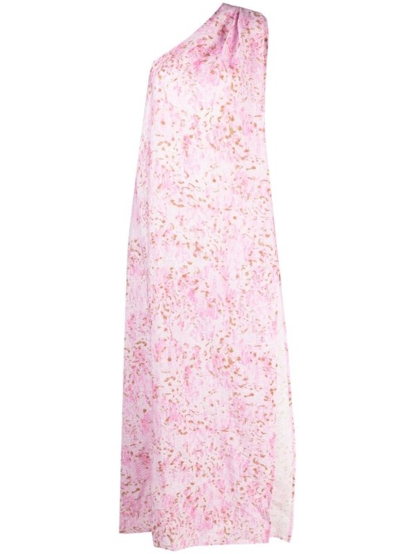 one-shoulder draped dress