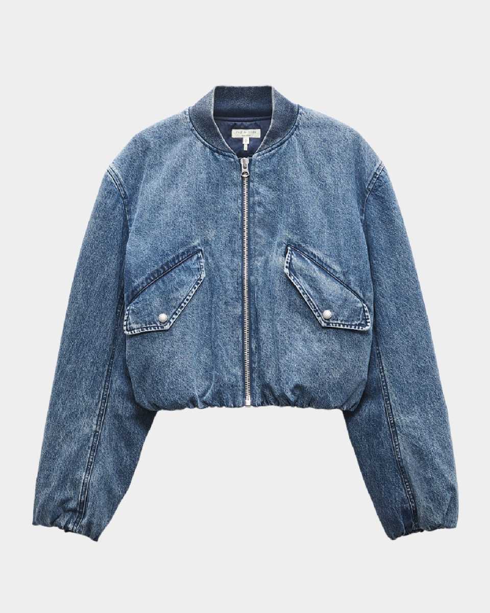 Maggie Cropped Denim Bomber Jacket