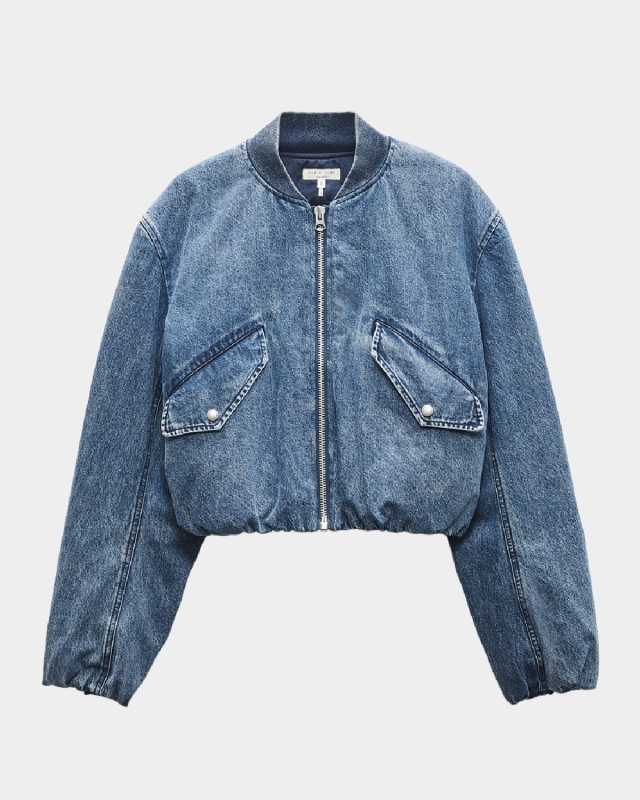 Maggie Cropped Denim Bomber Jacket