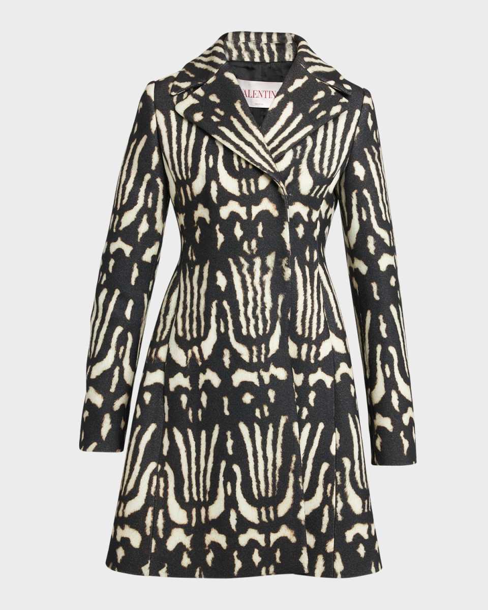 Wild-Print Wool Double-Breasted A-Line Coat