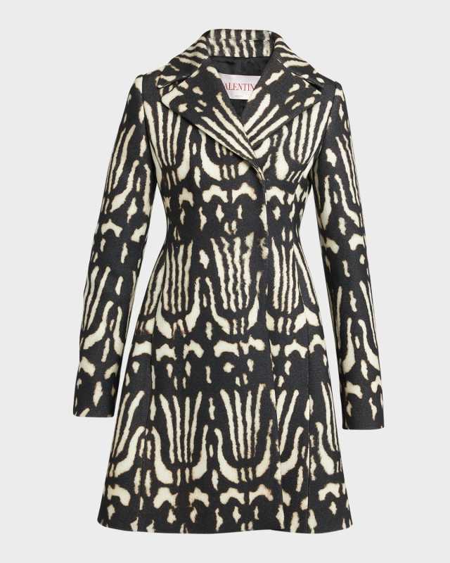 Wild-Print Wool Double-Breasted A-Line Coat