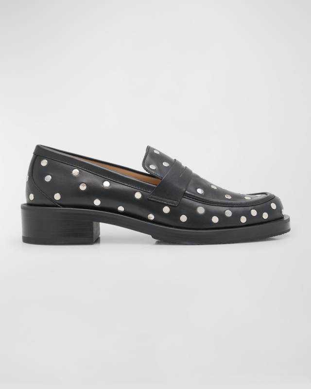 Palmer Studded Leather Penny Loafers