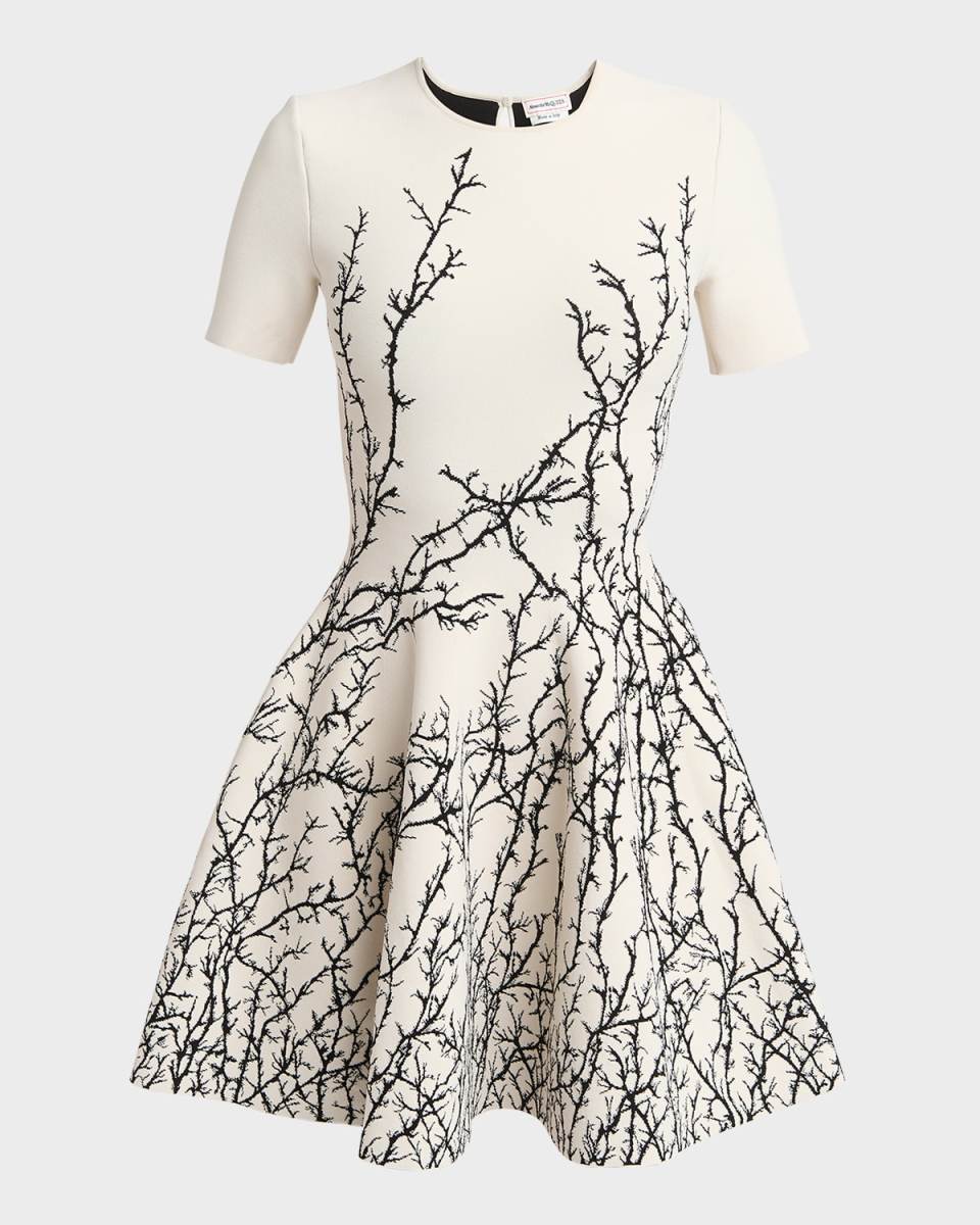 Thorn Embroidered Jacquard Flared Mini Dress