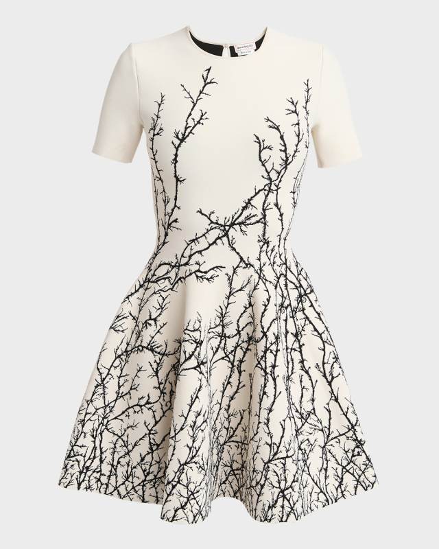 Thorn Embroidered Jacquard Flared Mini Dress