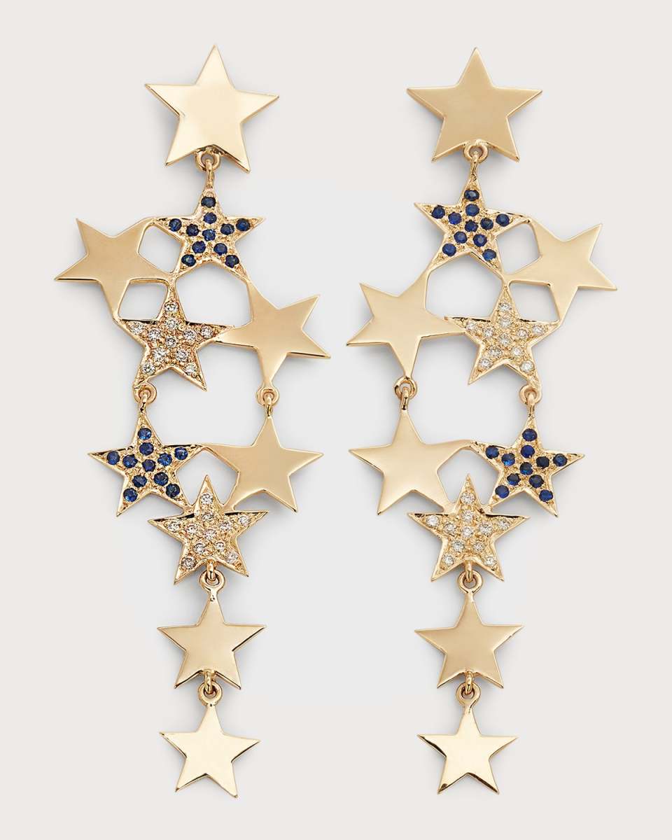 14K Yellow Gold Sapphire and Diamond Star Earrings