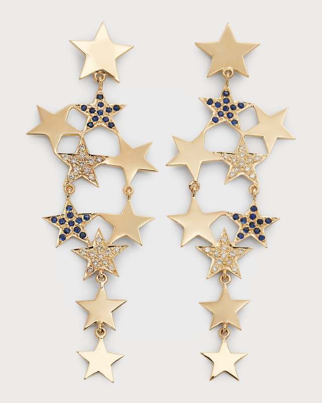 14K Yellow Gold Sapphire and Diamond Star Earrings