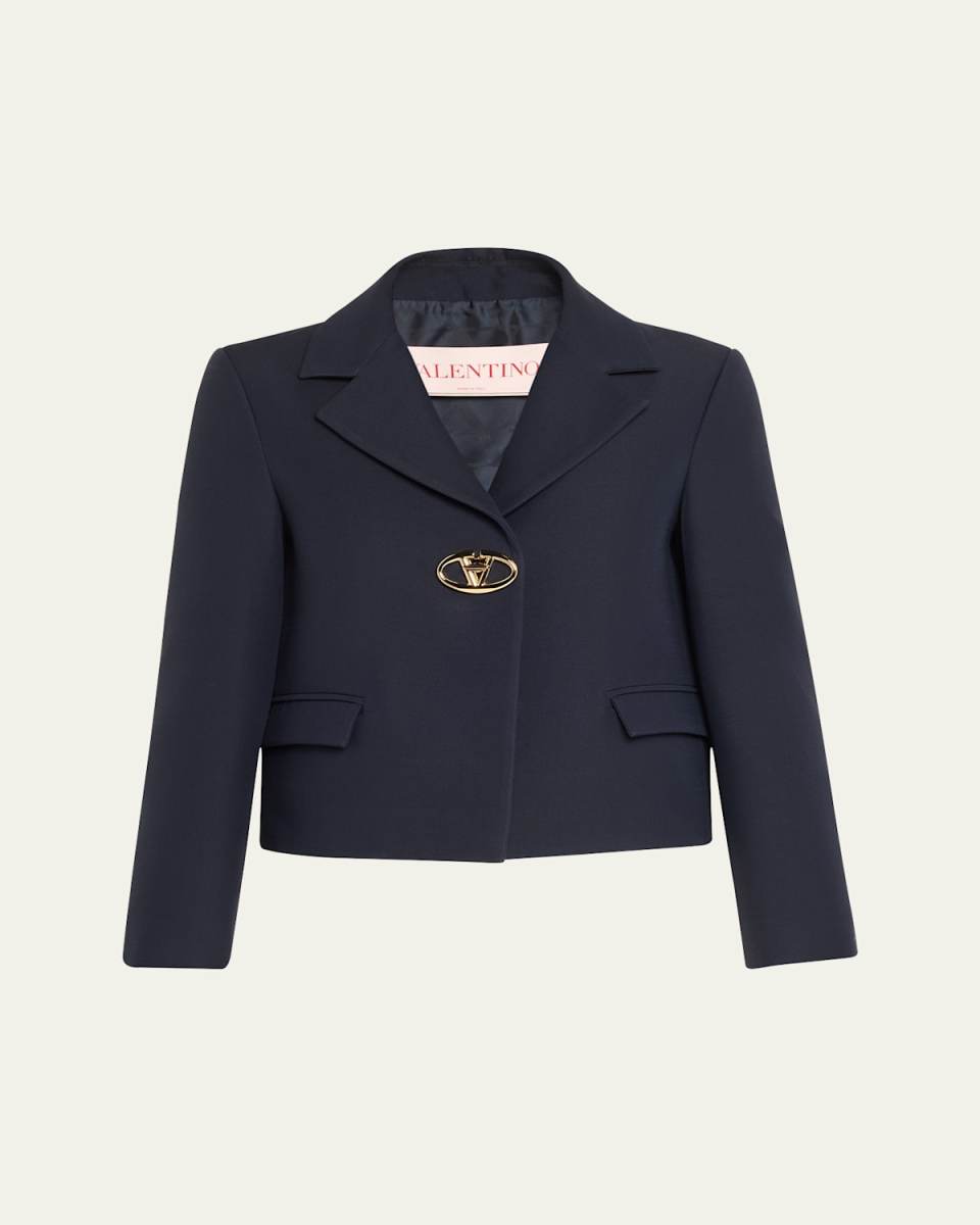 Metal Logo Crepe Crop Wool Blazer