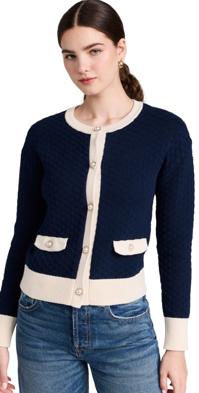 525 Contrast Trim Trophy Cardigan Toasted Almond Multi