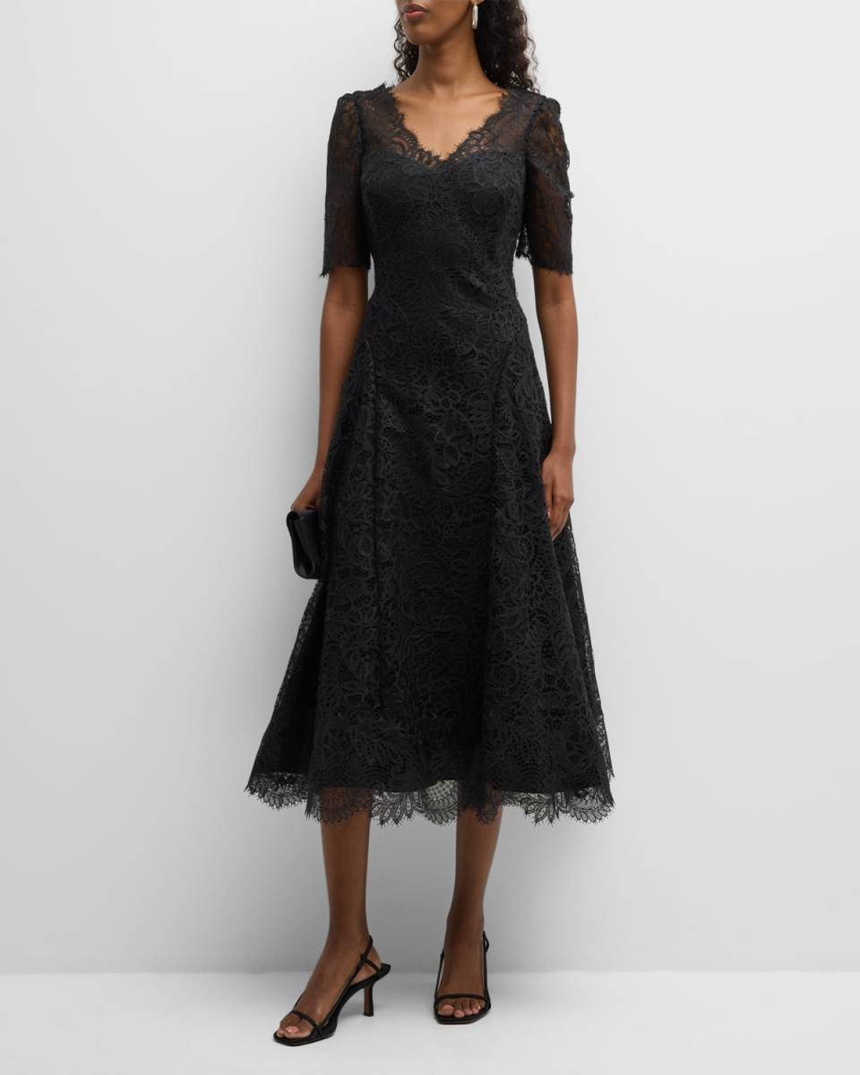 A-Line Scalloped Lace Midi Dress