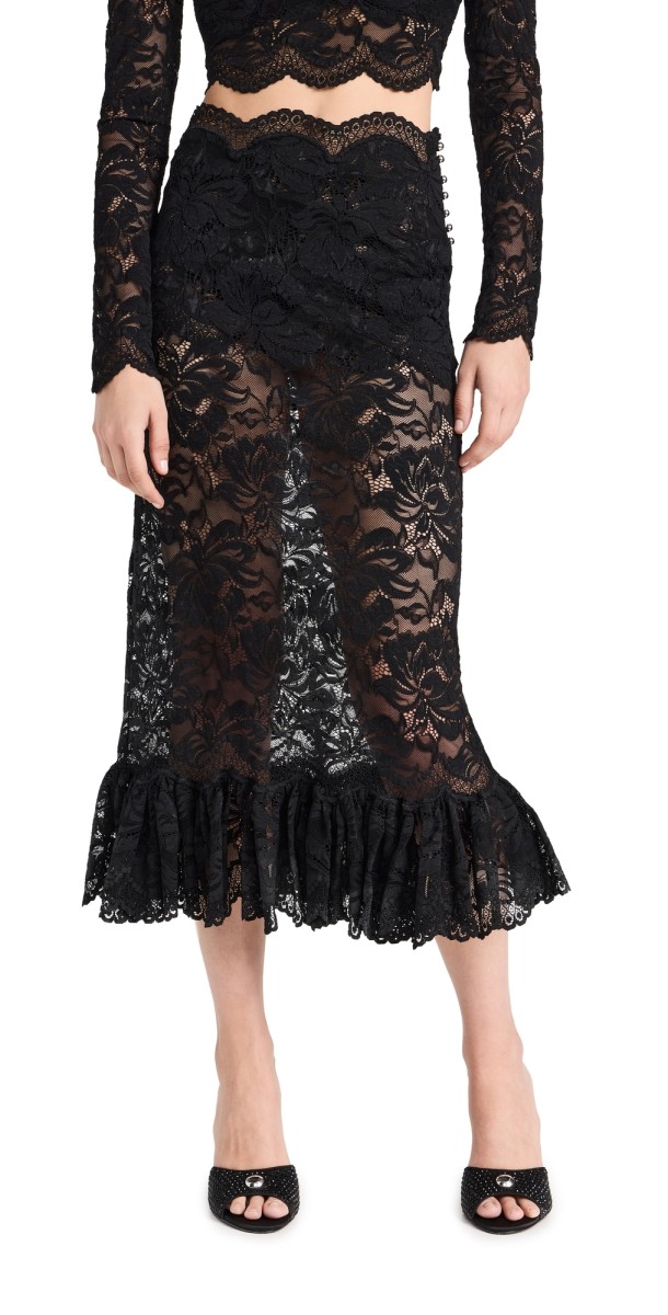 rabanne Maxi Stretch Lace Skirt Black